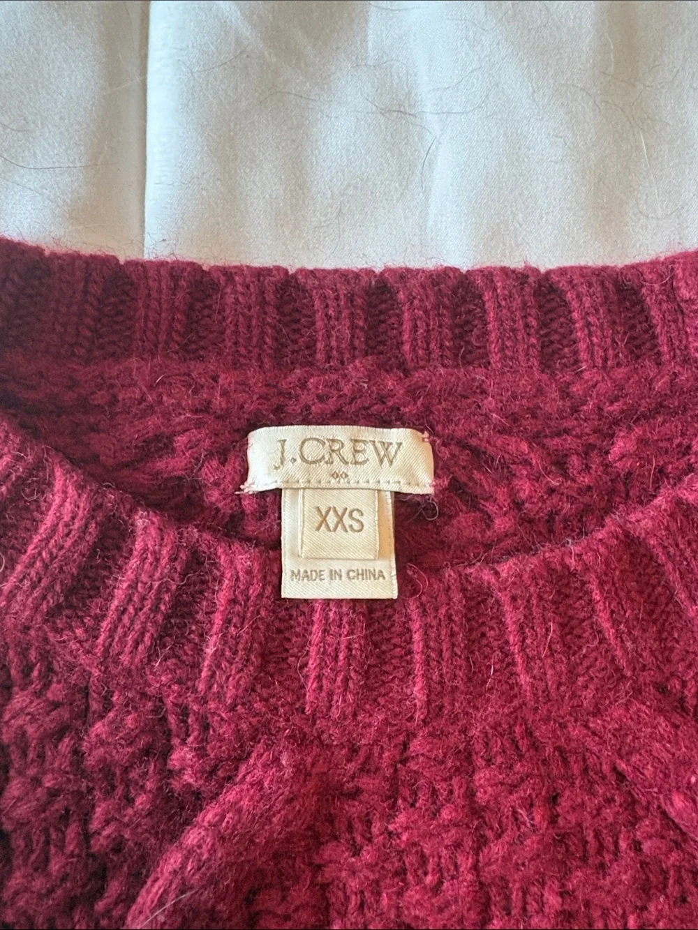 J. Crew Cable-Knit Crewneck Sweater in Burgundy
